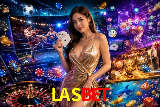 Una escena digital vívida inspirada en casino con LASBET mostrado prominentemente, luces brillantes, fichas, cartas y acentos dorados.