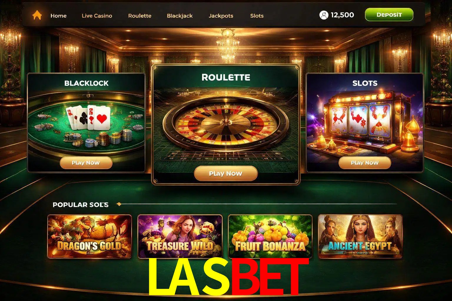 Vista de la plataforma LASBET Casino mostrando categorías organizadas de juegos en línea